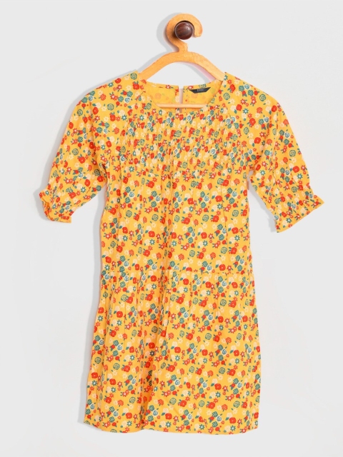 

HERE&NOW Girls Yellow & Red Floral Printed Dress