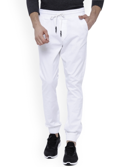 

LOCOMOTIVE Men White Slim Fit Solid Joggers