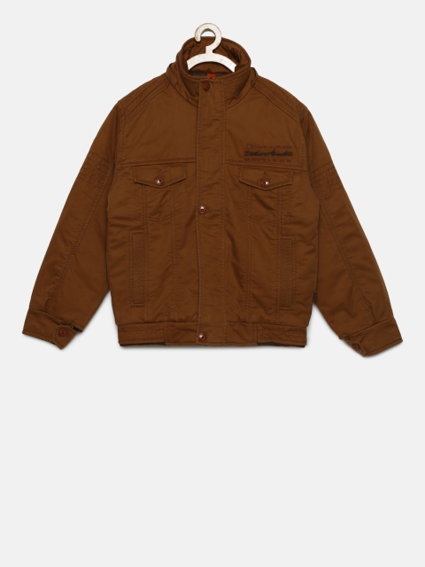 

Okane Boys Brown Solid Tailored Jacket with Detachable Hood