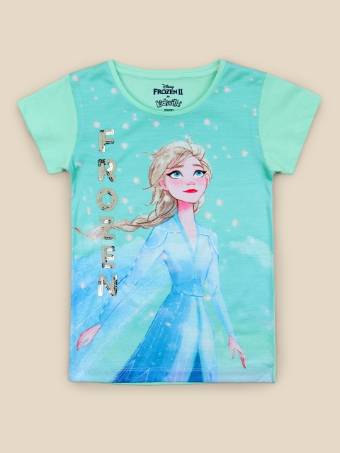 

Kids Ville Girls Blue & Green Frozen Printed T-shirt