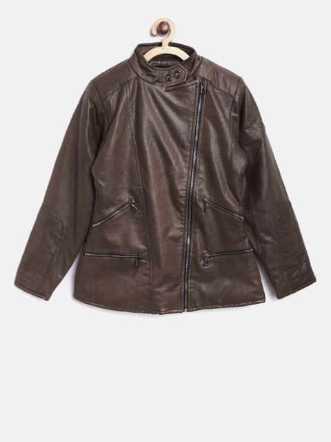 

Okane Girls Coffee Brown Textured Leather Jacket