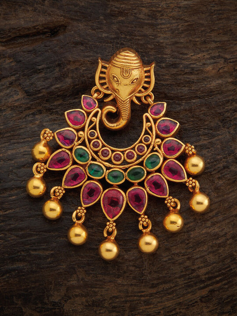 

Kushal's Fashion Jewellery Gold-Toned Red & Green Artificial Stone Studded 92.5 Pure Silver Pendent