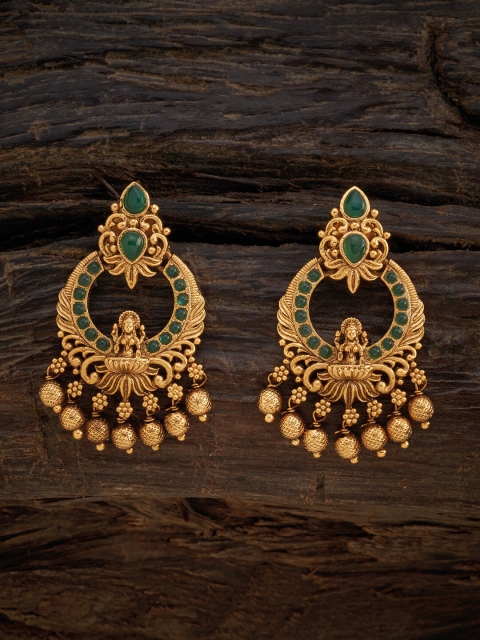 

Kushal's Fashion Jewellery Green & Gold-Plated Crescent Shaped Drop Earrings