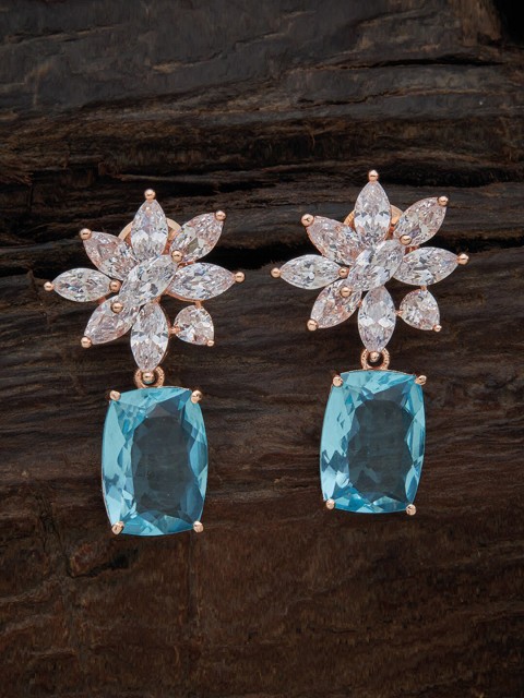 

Kushal's Fashion Jewellery Sea Green & White Rose Gold-Plated Floral Drop Earrings