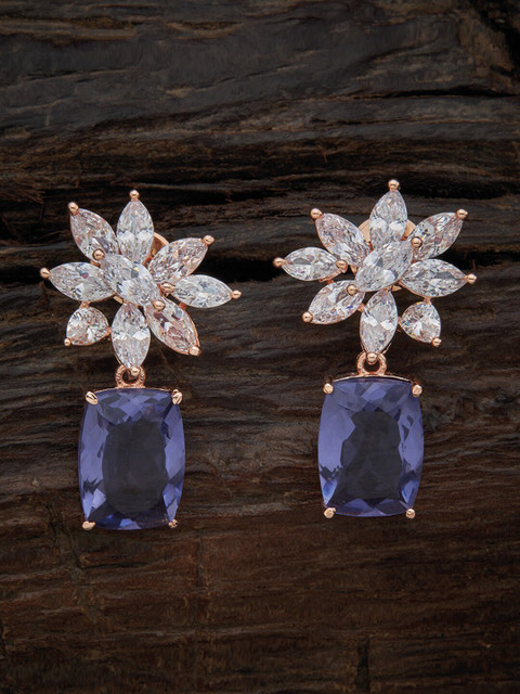 

Kushal's Fashion Jewellery Lavender & White Rose Gold-Plated Floral Drop Earrings