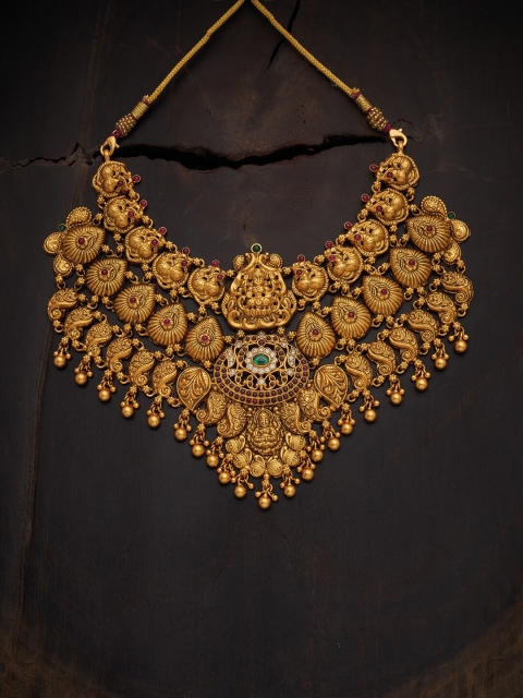 

Kushal's Fashion Jewellery Red & Gold-Toned 92.5 Silver Temple Necklace