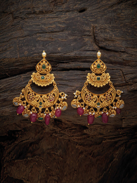 

Kushal's Fashion Jewellery 92.5 Pure Silver Gold-Plated & Pink Temple Drop Earrings