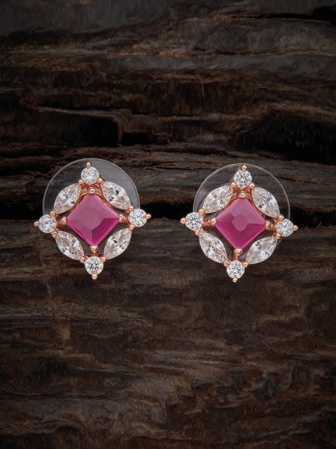 

Kushal's Fashion Jewellery Pink & White Rose Gold-Plated Ruby Square Studs Earrings