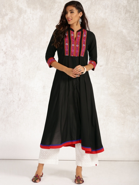 

Anouk Women Black Embroidered A-Line Kurta