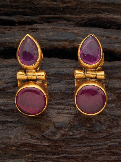 

Kushal's Fashion Jewellery 92.5 Pure Silver Pink & Green Gold-Plated Drop Earrings
