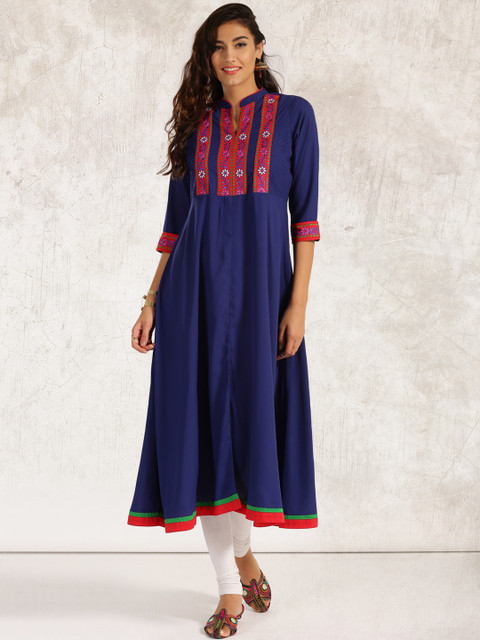 

Anouk Women Blue Embroidered A-Line Kurta