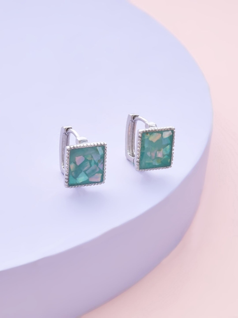

Kushal's Fashion Jewellery Sea Green & Rhodium-Plated Square Studs Earrings