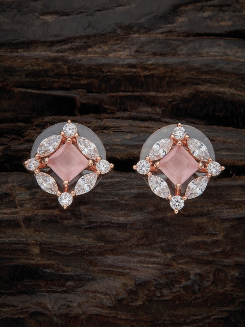 

Kushal's Fashion Jewellery Pink & White Rose Gold-Plated Square Studs Earrings