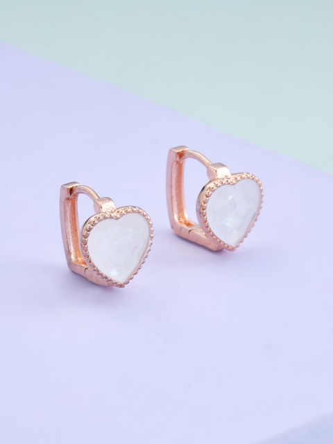 

Kushal's Fashion Jewellery White & Rose Gold Plated Heart Shaped Studs Earrings