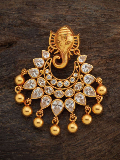 

Kushal's Fashion Jewellery 92.5 Pure Silver Gold-Toned White Stones Studded Temple Pendant