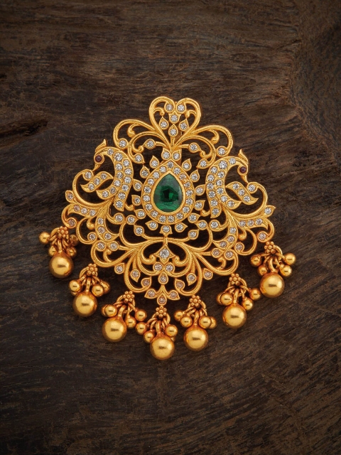 

Kushal's Fashion Jewellery Gold-Plated 92.5 Pure Silver Green & White Pendent With Spinal Stones
