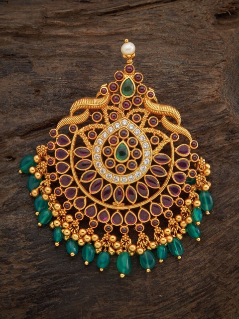 

Kushal's Fashion Jewellery Gold-Toned & Red Stone Studded & Beaded 92.5 Silver Pendant