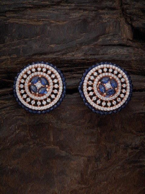 

Kushal's Fashion Jewellery Blue & White Rose Gold-Plated Circular Studs Earrings