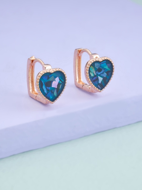 

Kushal's Fashion Jewellery Blue & Rose-Gold Plated Heart Shaped Studs Earrings