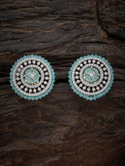 

Kushal's Fashion Jewellery Sea Green & White Rhodium-Plated Circular Studs Earrings