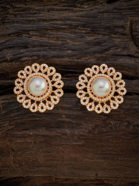 

Kushal's Fashion Jewellery White & Gold-Plated Floral Studs Earrings