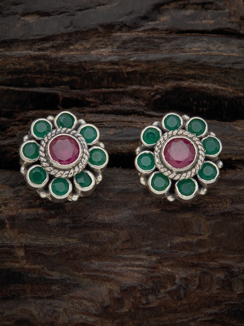 

Kushal's Fashion Jewellery Green & Pink Floral Studs Earrings