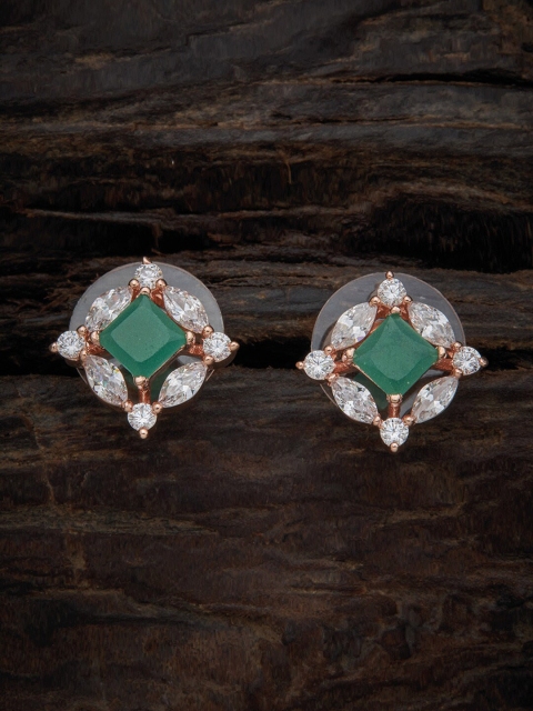 

Kushal's Fashion Jewellery Green & White Rose Gold-Plated Square Studs Earrings