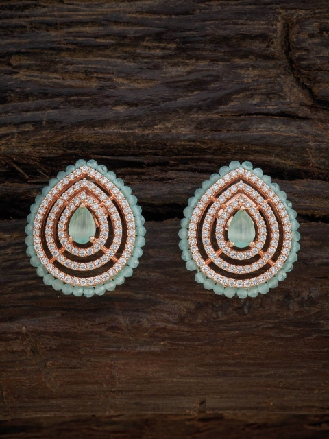 

Kushal's Fashion Jewellery Sea Green & White Rose Gold-Plated Studs Earrings