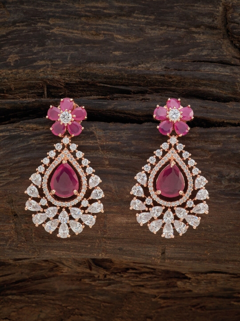 

Kushal's Fashion Jewellery Pink Rose-Gold Plated Cubic Zirconia Drop Earrings