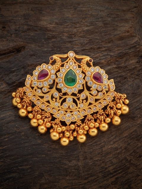 

Kushal's Fashion Jewellery Gold-Toned & Red Artificial Stone Studded 92.5 Pure Silver Pendant