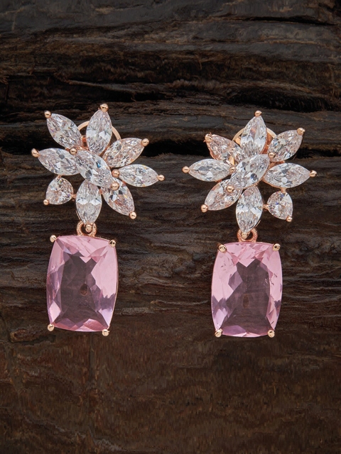 

Kushal's Fashion Jewellery Rose-Gold Plated Pink Cubic Zirconia Drop Earrings