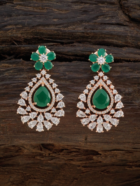 

Kushal's Fashion Jewellery Rose-Gold Plated Green Teardrop Shaped Drop Earrings