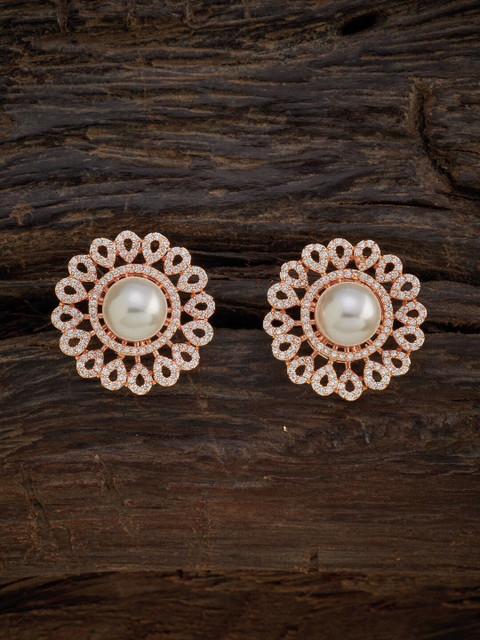 

Kushal's Fashion Jewellery Rose-Gold Plated White Floral Stud Earrings