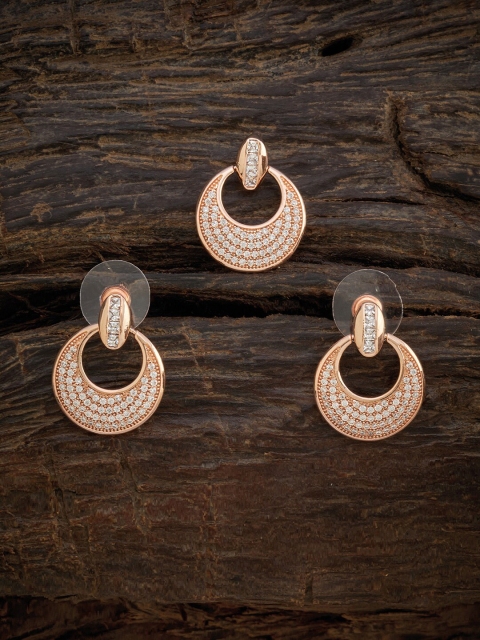 

Kushal's Fashion Jewellery Rose Gold-Toned & Plated White CZ Studded Pendant Set