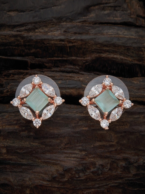 

Kushal's Fashion Jewellery Sea Green Rose-Gold Plated Square Stud Earrings