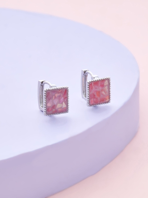

Kushal's Fashion Jewellery Pink Rhodium Plated Square Hoop Earrings