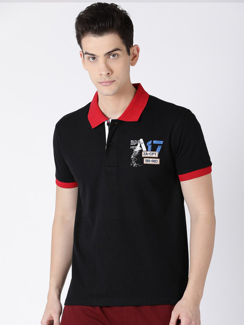 

ACTIMAXX Men Black Polo Collar T-shirt