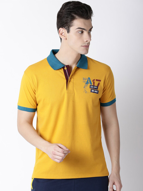 

ACTIMAXX Men Yellow & Blue Polo Collar T-shirt