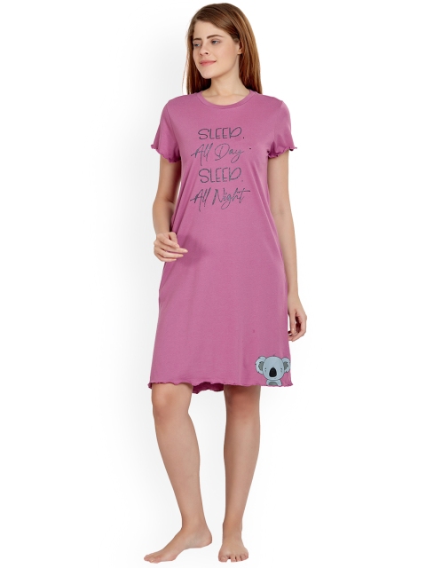 

MAYSIXTY Purple Pure Cotton Printed Nightdress
