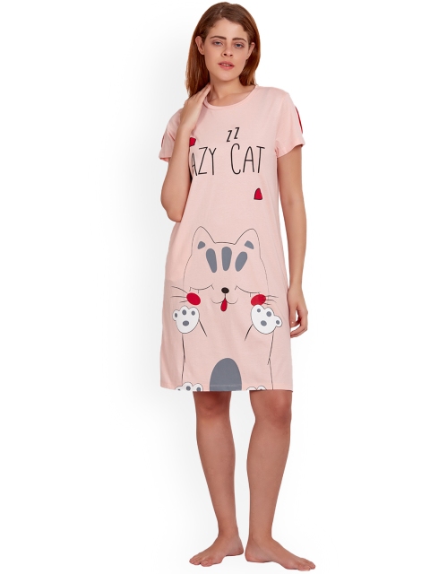 

MAYSIXTY Pink Pure Cotton Printed Nightdress