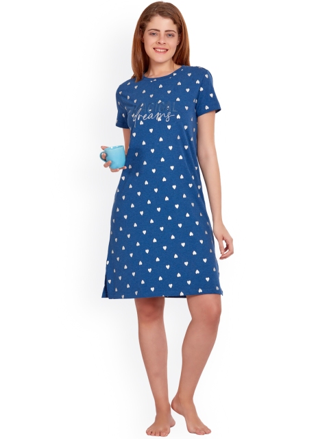 

MAYSIXTY Navy Blue Pure Cotton Printed Nightdress