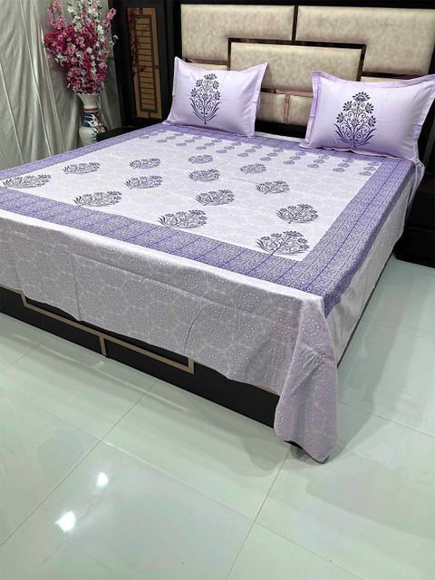 

Pure Decor Purple & White Floral 400 TC King Bedsheet with 2 Pillow Covers