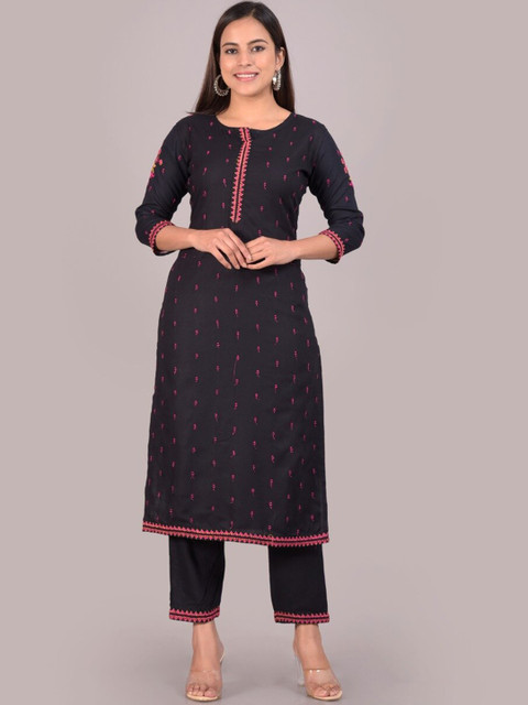 

Senyora Women Black Floral Printed Kurta with Trousers