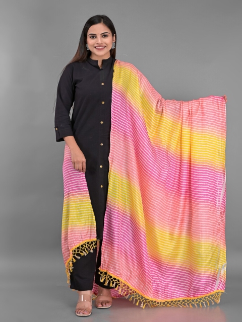 

Apratim Pink & Yellow Striped Leheriya Dupatta