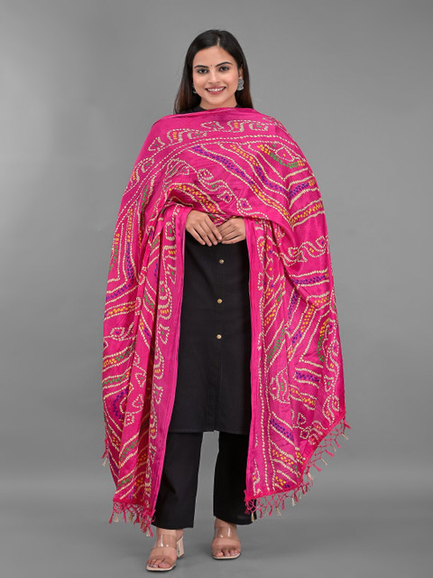 

Apratim Pink & Blue Printed Bandhani Dupatta