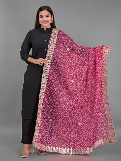 

Apratim Pink & Blue Ethnic Motifs Printed Dupatta with Gotta Patti