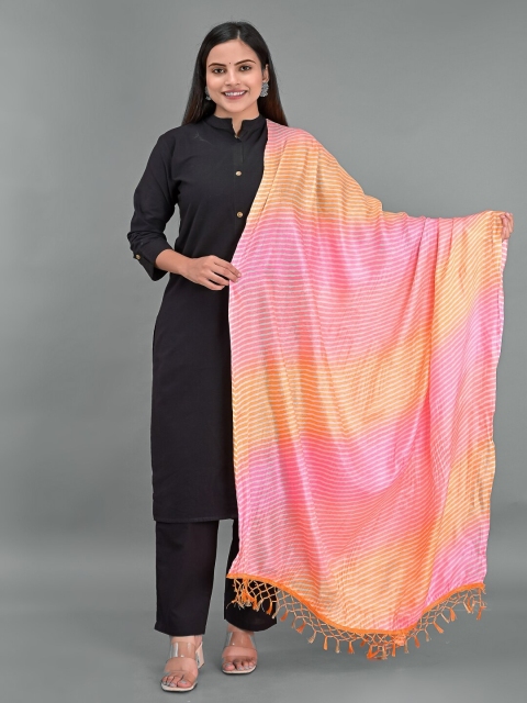 

Apratim Peach-Coloured & Orange Striped Leheriya Dupatta