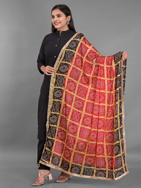 

Apratim Red & Black Printed Bandhani Dupatta