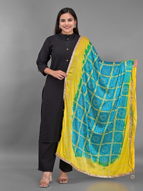 

Apratim Blue & Yellow Printed Bandhani Dupatta