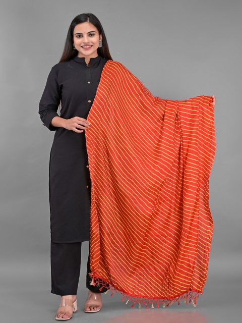 

Apratim Women's Red & Yellow Striped Leheriya Dupatta